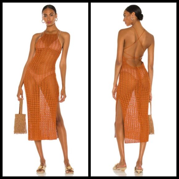 💕CULT GAIA💕 Demi Crochet Dress ~ Halter Swimsuit Coverup Spice Small M NWT - Picture 7 of 17